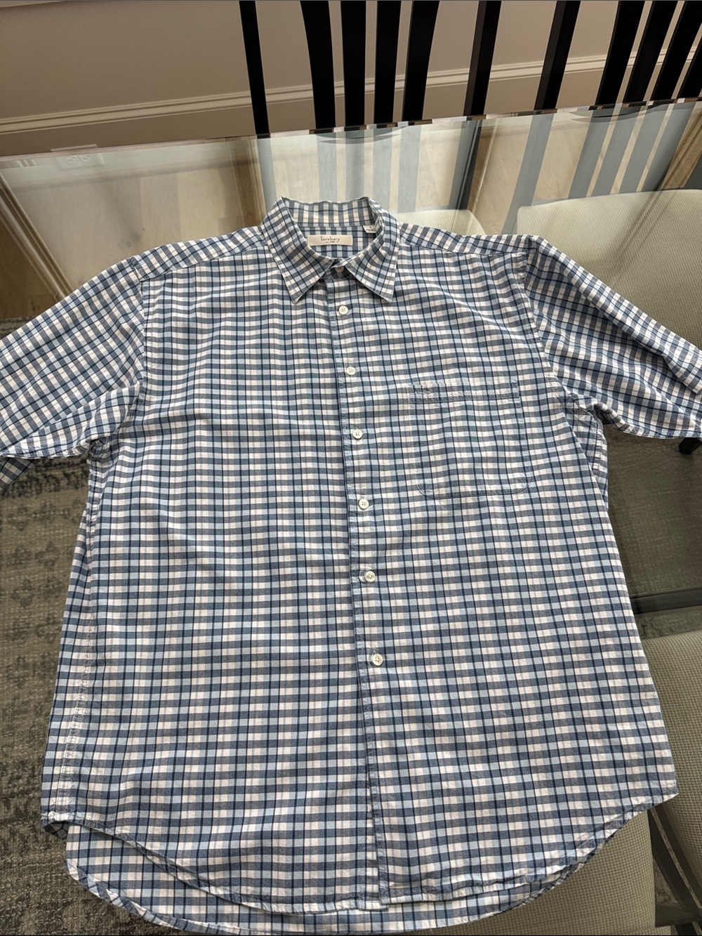 Men's Blue & White Checked Casual Button-Down Shirt by